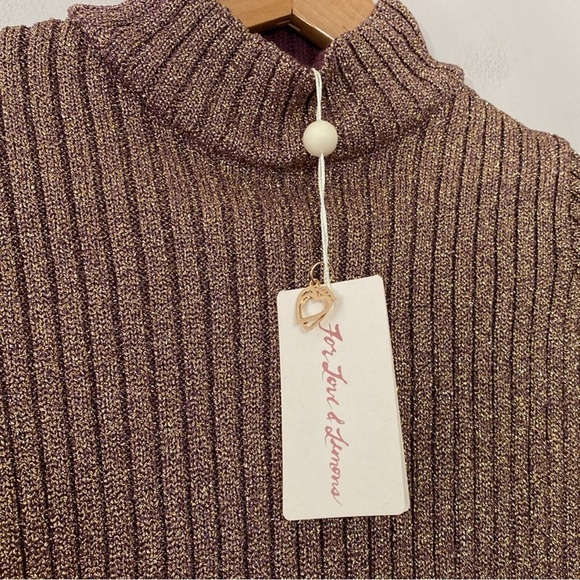 FINAL DROP. NWT* FOR LOVE & LEMONS • Sparkle KNITZ Metallic Rose Gold Mini Dress - Picture 5 of 11